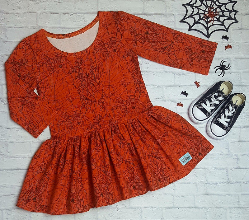 Orange and Black Spiderweb Quinn Tunic with 3/4 Sleeves