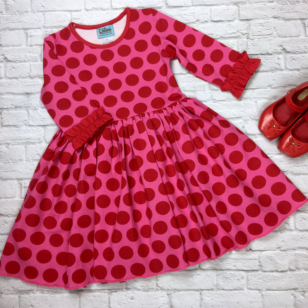 Pink and Red Dot Knit Empire Dress